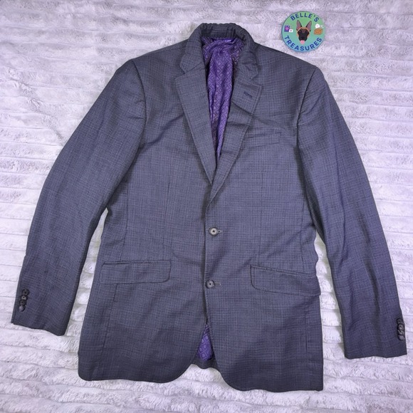Ted Baker Blazer 40R Blue Black Check Endurance Single Breasted Suit Jacket - Picture 4 of 13